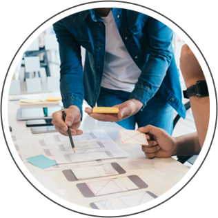 Design team working together on law firm website layouts