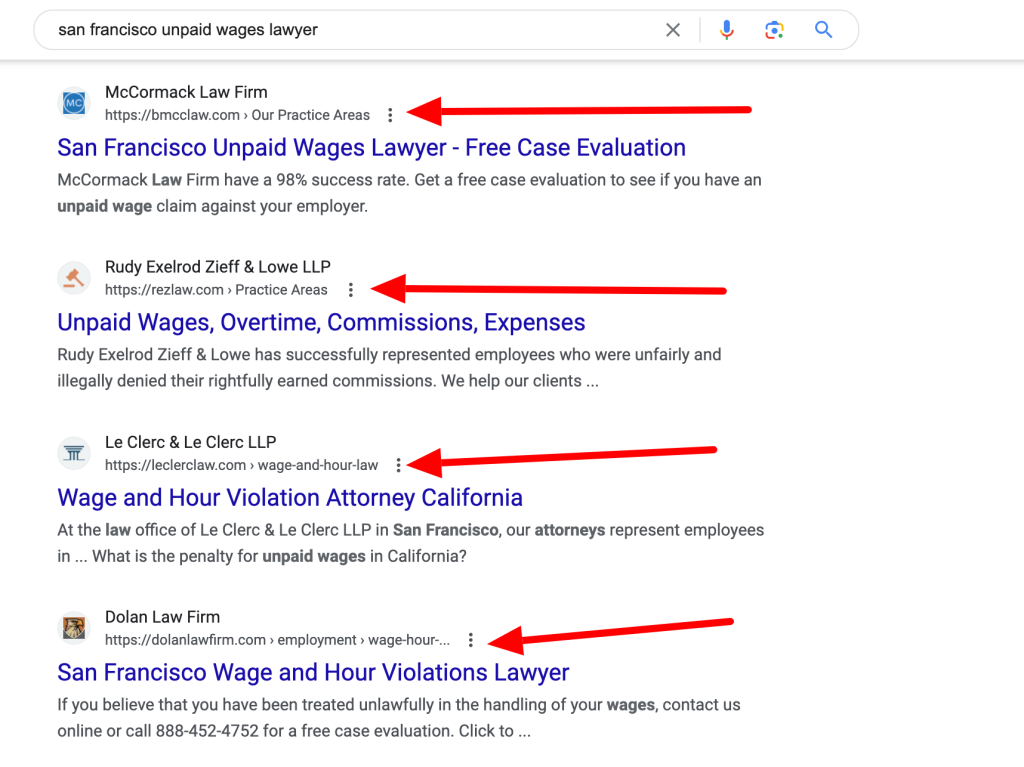 Is it time to remove the 'home' button from your website's header? 4 Google showing search results for unpaid wages in San Francisco