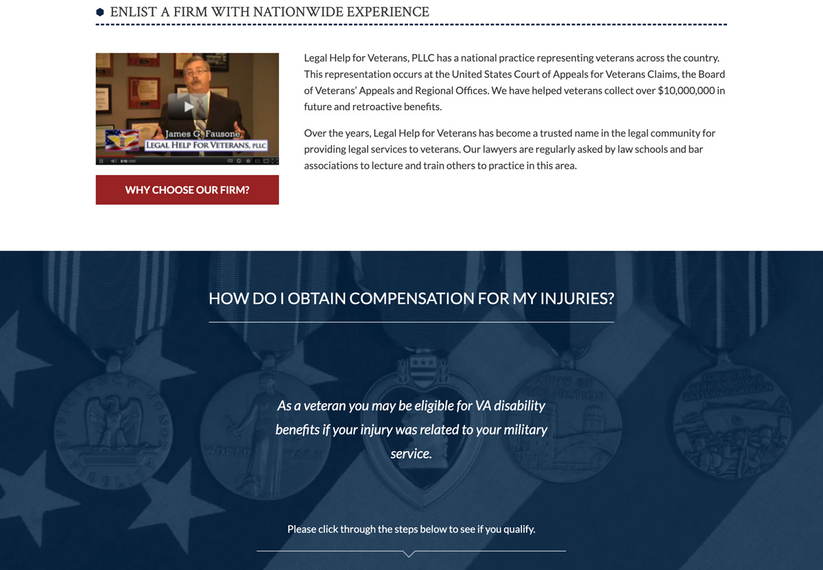 Legal Help for Veterans Website Design