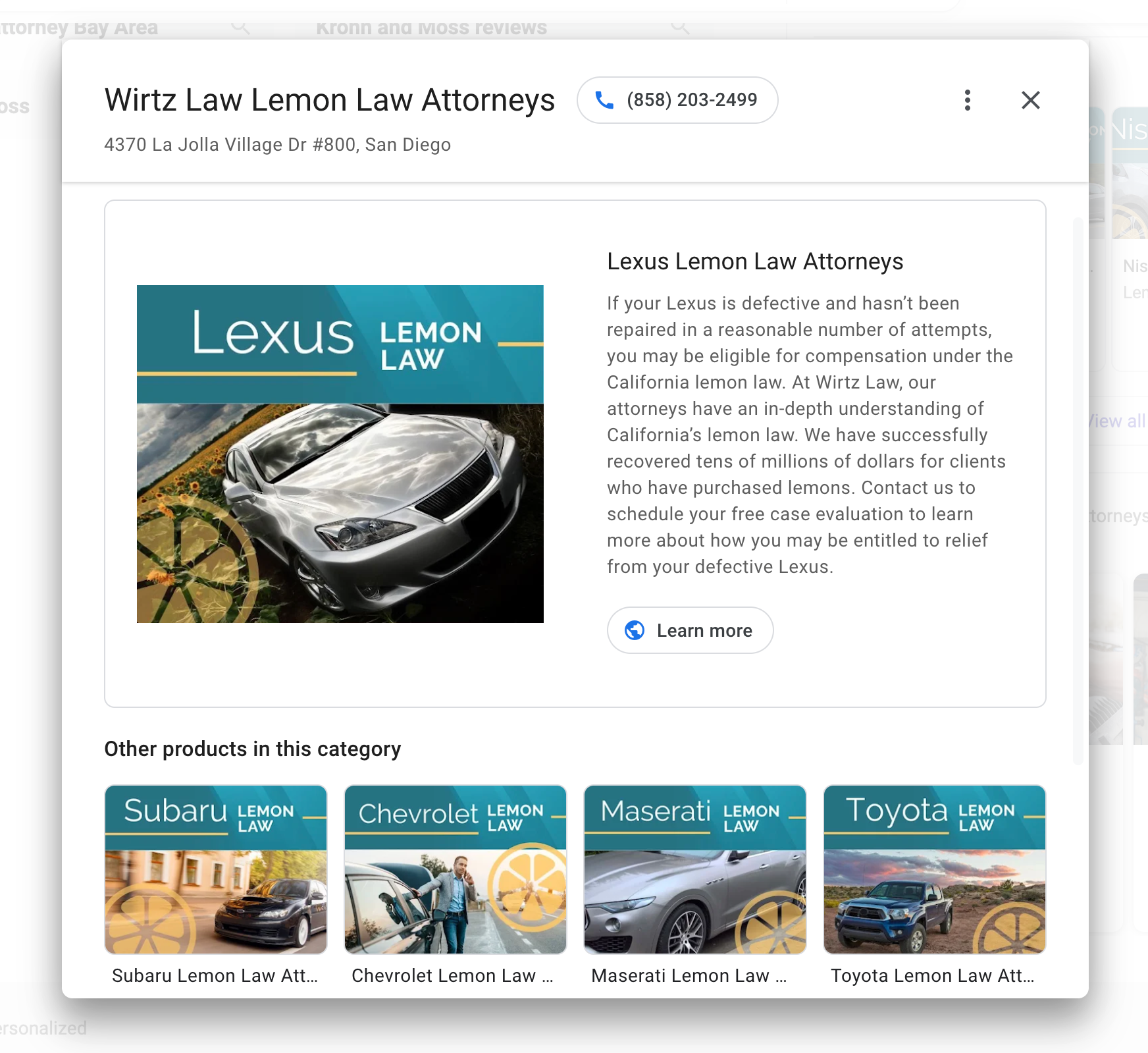 Using products in Google Business Profile for lawyers