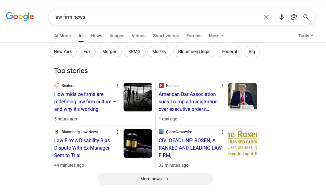 Example of article schema in Google results