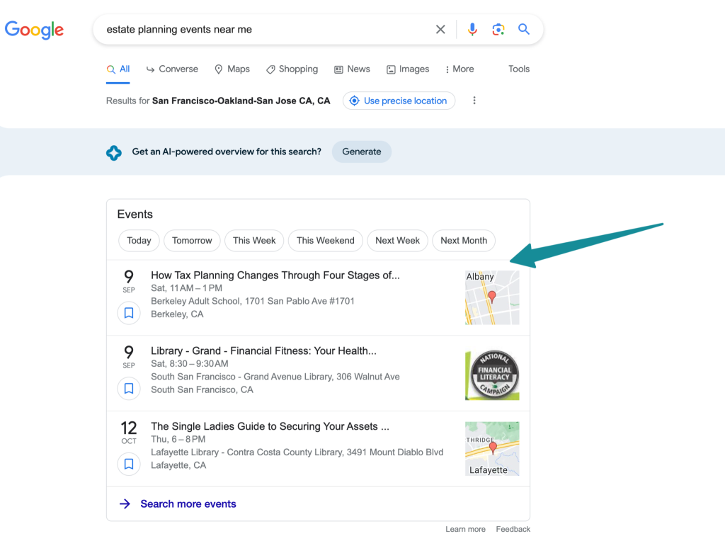 Is your law firm taking advantage of Event Schema markups? 1 How Event Schema looks in Google Search
