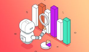 A bot looks at a three-dimensional graph representing competitor data