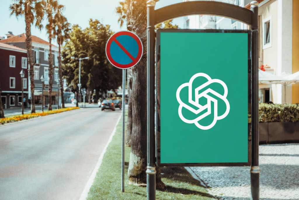 Billboard show OpenAI logo with European styled stop sign