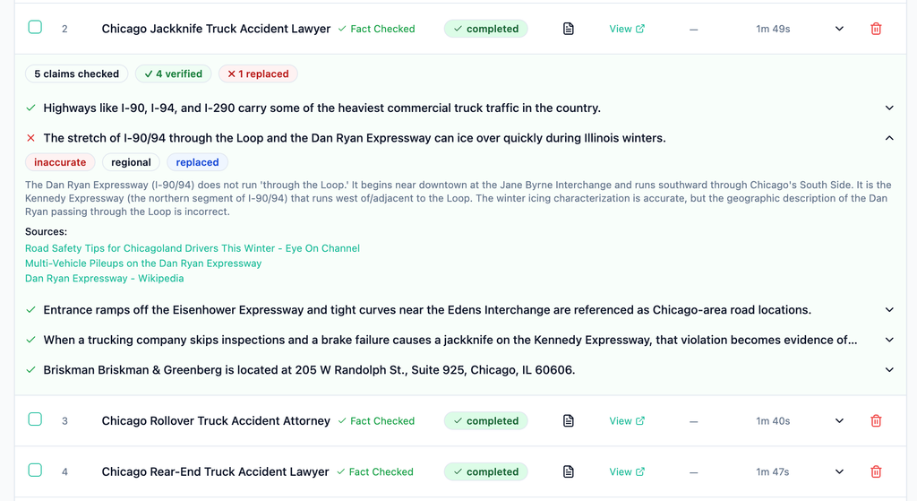 Demonstration of CLM Sequoia's fact checking process.