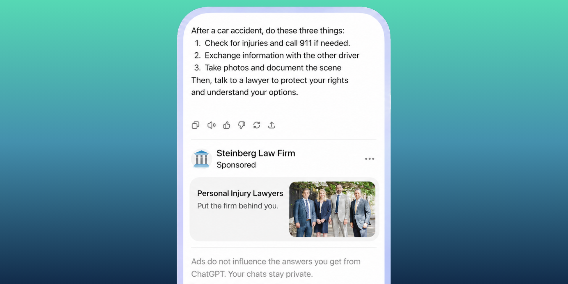 ChatGPT Ads for Lawyers - Mockup of ad for Steinberg Law Firm