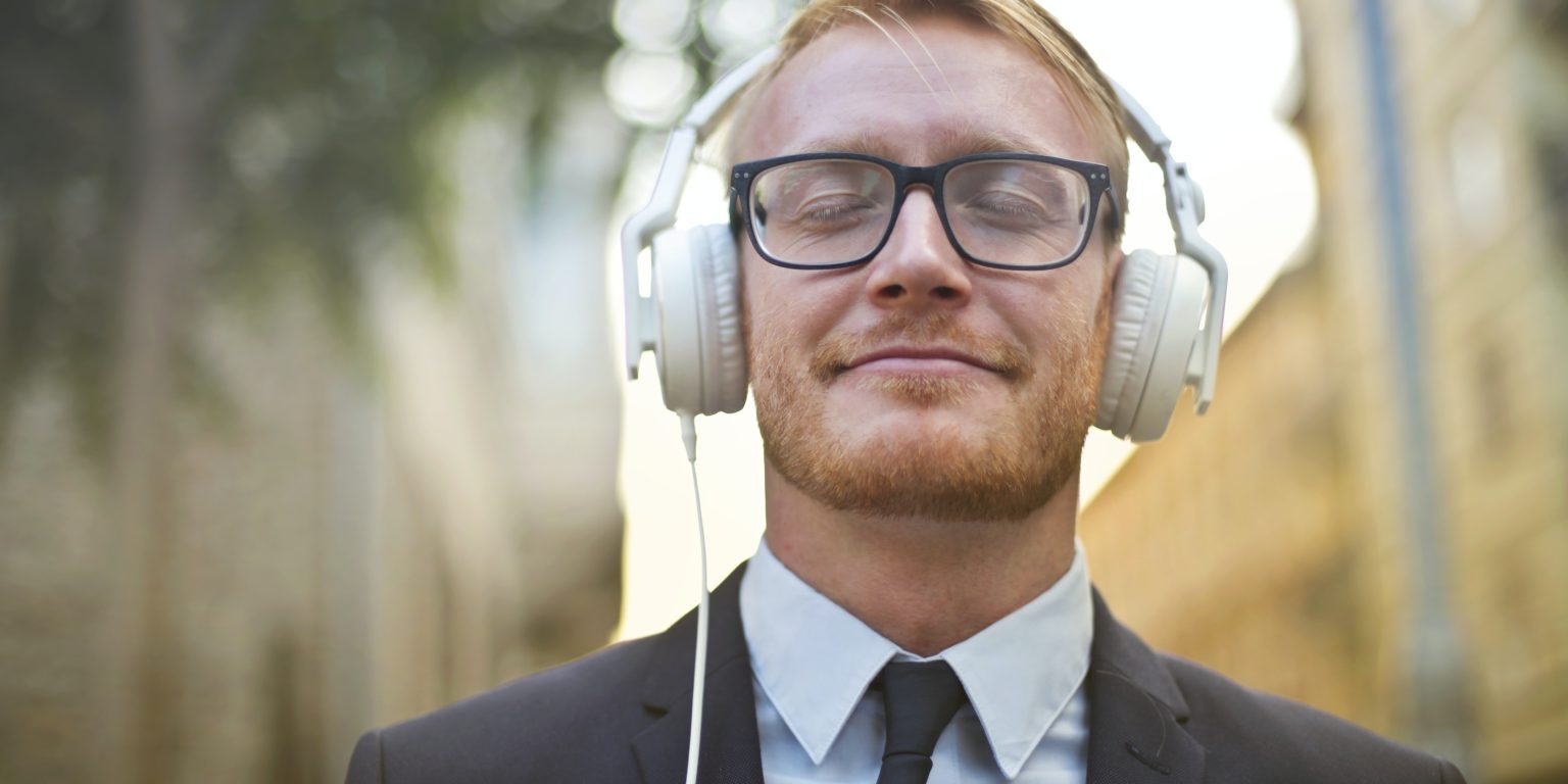Man listening to podcast